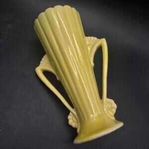 Brush Pottery Yellow Handled Vase Vintage USA Ceramic